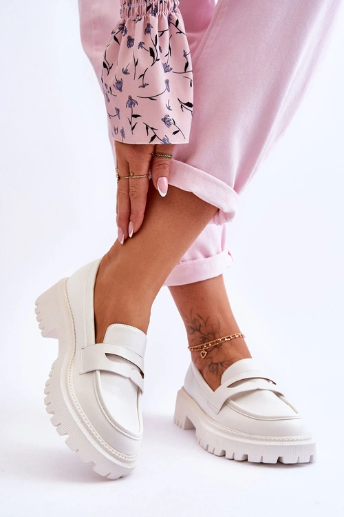 Skórzane Wsuwane Mokasyny Na Platformie Białe Riverside