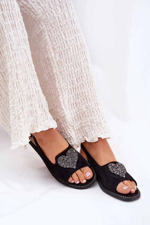 Sandały Damskie Z Ozdobnym Sercem S.Barski KV27-018 Czarne