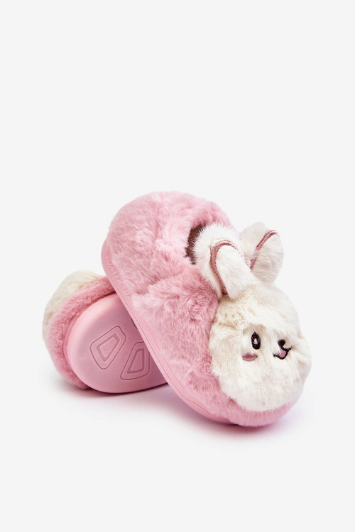 Futrzane Kapcie Dziecięce Z Króliczkiem Różowe Apolanie