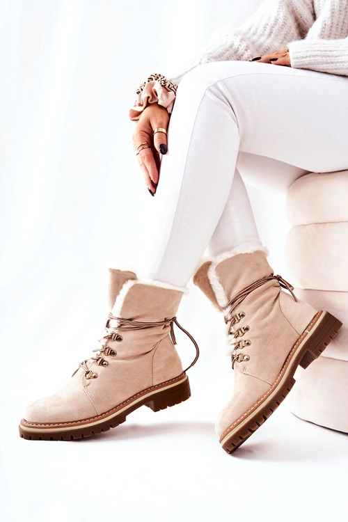 Botki Trapery Ocieplane Beżowe Nelby