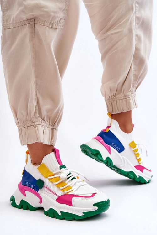 Damskie Sneakersy Skarpetkowe Wsuwane Biało-Zielone Keaton