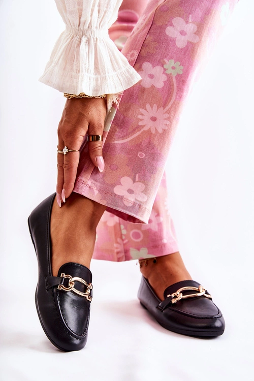 Skórzane Mokasyny Z Ozdobą Czarne Millario