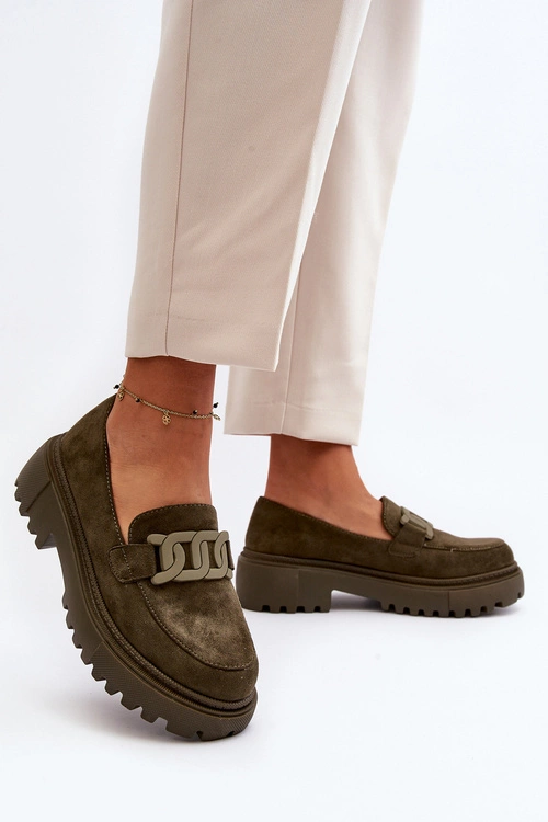 Mokasyny Damskie Z Łańcuchem Ciemnozielone Mevre