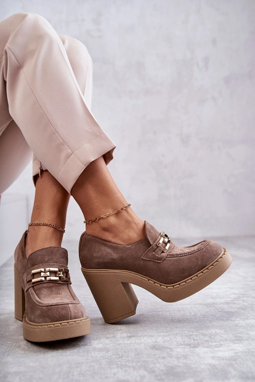 Zamszowe Półbuty Na Masywnym Słupku Beżowe Lemar Jaime