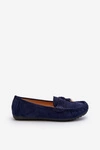 Damskie Zamszowe Klasyczne Mokasyny Granatowe Ontala