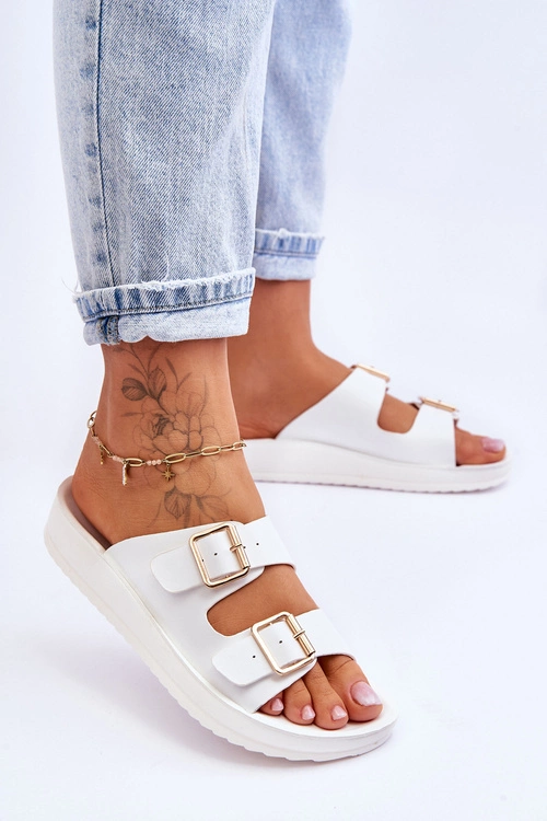 Damskie Klapki Na Platformie Z Paskami Białe Clever