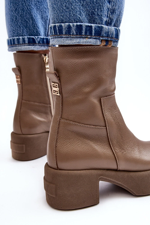 Skórzane Botki Na Niskim Obcasie Ciemnobeżowe Lemar Volavola