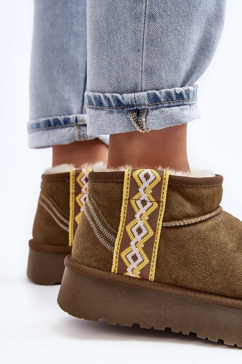 Skórzane Zamszowe Śniegowce Damskie Zielone Vebissat