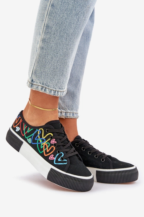 Trampki Tenisówki Damskie W Serca Czarne Fonirea