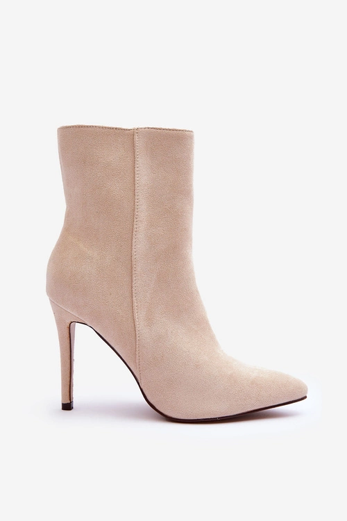 Zamszowe Botki Na Szpilce Jasnobeżowe Eberpia