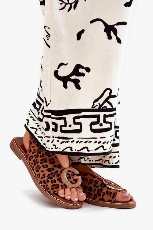 Płaskie Sandały Z Ozdobą Panterka Brązowe Haliones