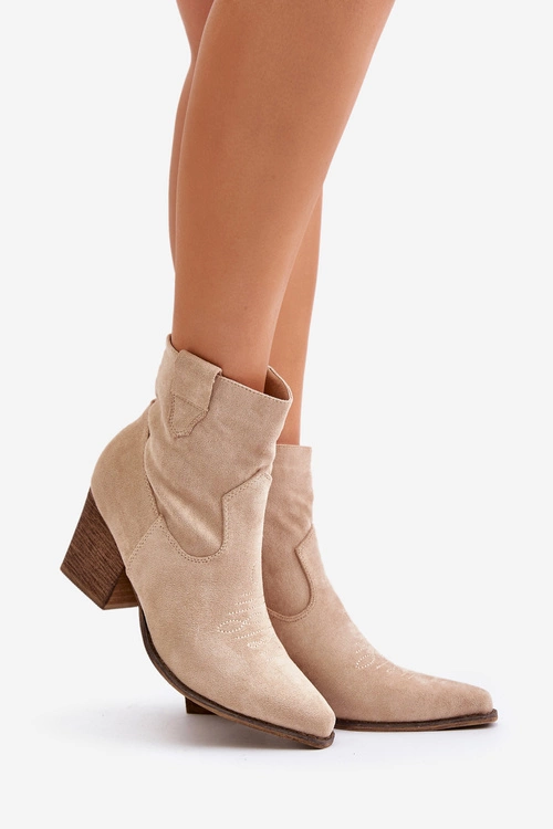 Botki Kowbojki Na Słupku Eko Zamszowe Jasnobeżowe Belorinae