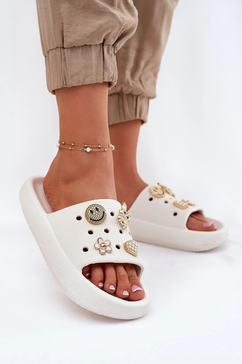 Klapki Damskie Piankowe Z Przypinkami Vinceza 76055 Białe