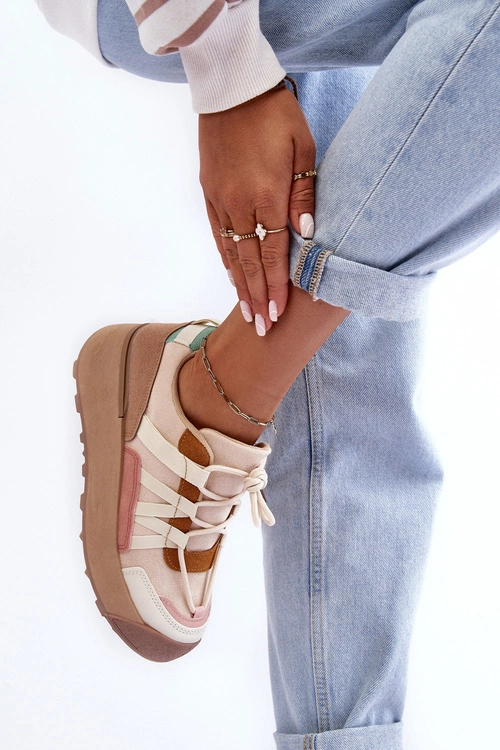 Damskie Zamszowe Buty Sportowe Na Platformie Beżowe Rohan