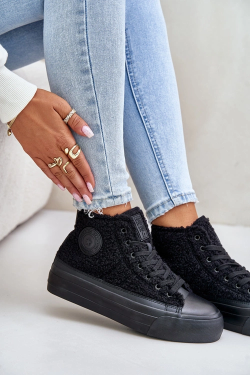 Ocieplane Trampki Damskie Z Futerkiem Typu Baranek Big Star OO274A443 Czarne