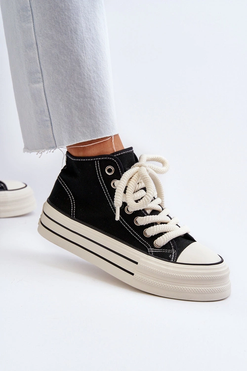 Trampki Damskie Na Platformie Czarne Aineri