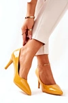 Lakierowane Klasyczne Czółenka Szpilki Żółte Elinne