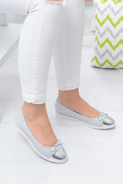 Srebrne Brokatowe Balerinki Slip On Laya