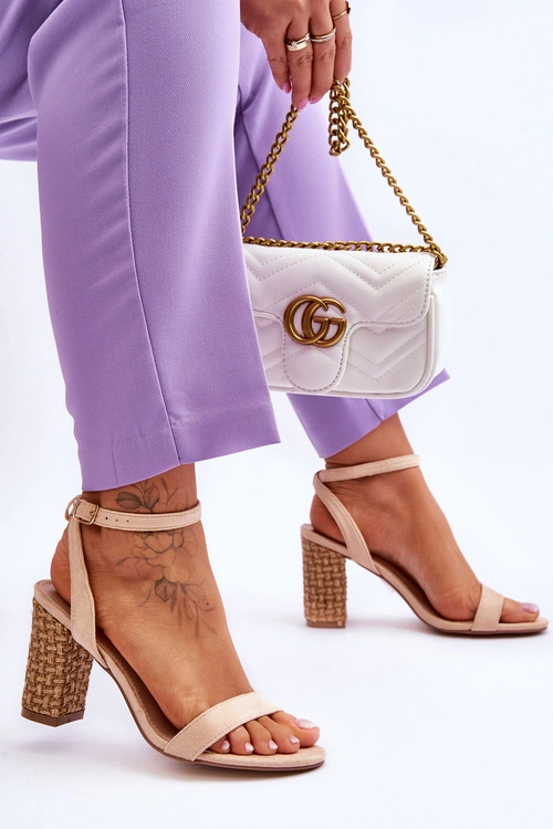 Zamszowe Sandały Na Plecionym Słupku Beżowe Selila