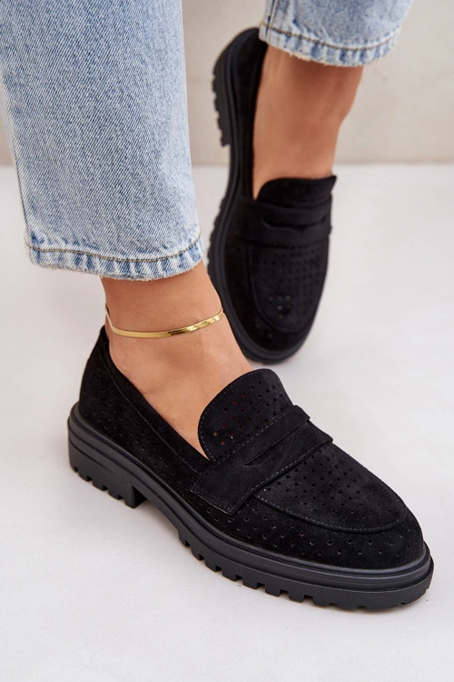 Ażurowe Mokasyny Na Płaskim Obcasie Czarne Inestelle