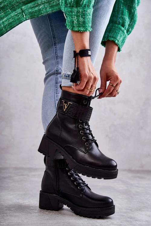 Skórzane Botki Na Suwak Z Ociepleniem Czarne Ramsey