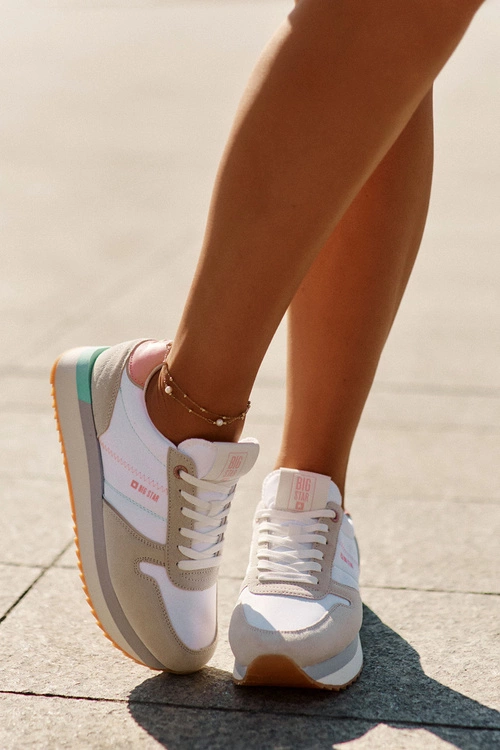 Zamszowe Sneakersy Damskie Big Star RR274A047 HI-POLY SYSTEM Beżowo-Białe