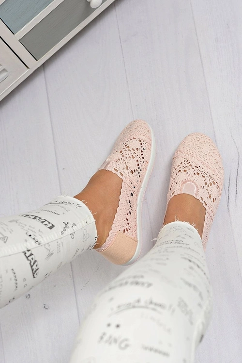 Koronkowe Damskie Baleriny Little Sugar Pudrowy Róż