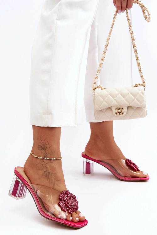 Transparentne Klapki Na Słupku Z Ozdobą Fuksja S.Barski MR1037-20