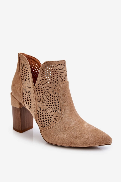 Ażurowe Zamszowe Botki Na Obcasie Beżowe Leanna