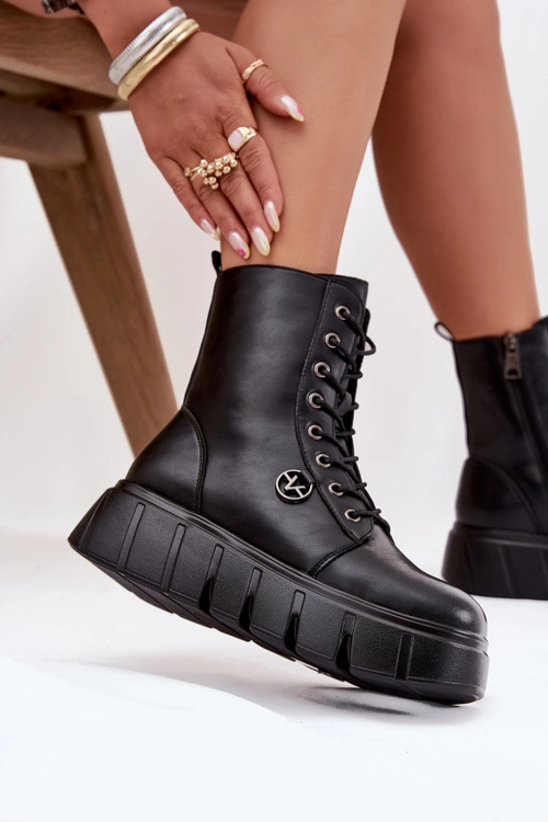 Botki Workery Damskie Na Platformie Ocieplane Vinceza 58588 Czarne