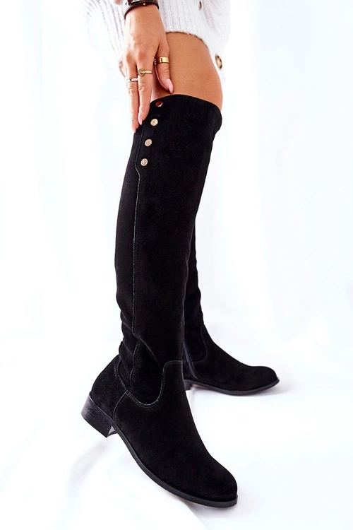 Zamszowe Skórzane Kozaki Lewski 2840 Czarne