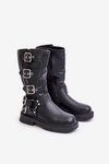 Kozaki Botki Dziewczęce Z Klamrami Eko Skórzane Czarne Rinetha