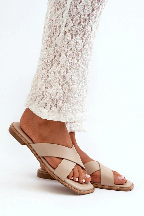 Klapki Damskie Na Płaskim Obcasie Z Eko Skóry S.Barski KV27-002 Beżowe