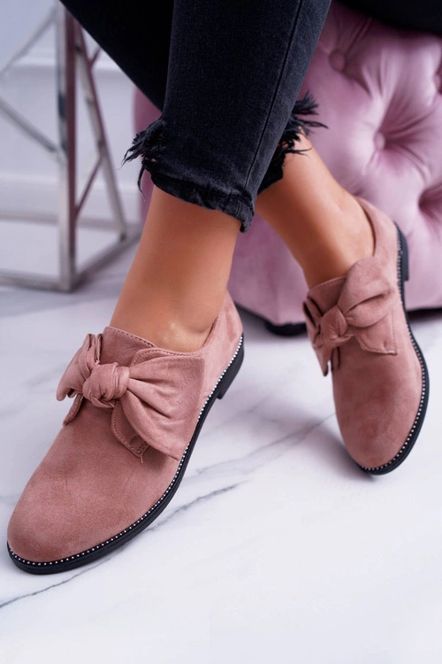 Półbuty Damskie Wsuwane Z Kokardą Różowe Gracias