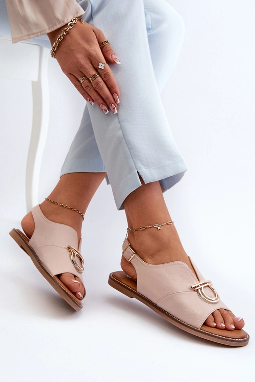 Płaskie Sandały Damskie Ze Złotą Ozdobą Vinceza 17319 Jasnoróżowe