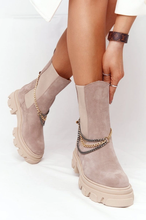 Zamszowe Sztyblety Workery Lewski Shoes 2998-0 Beżowe