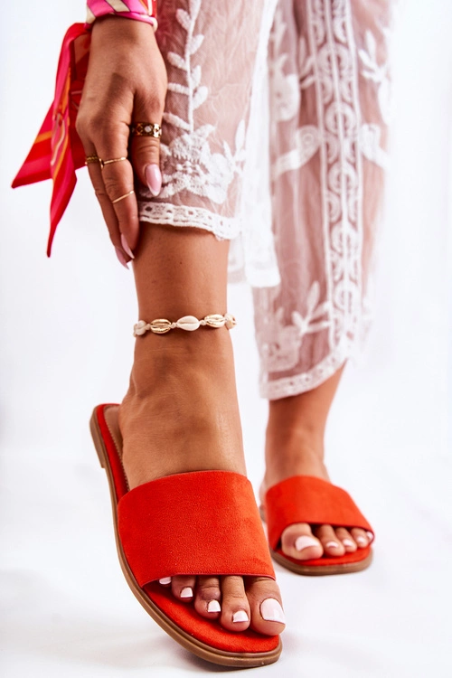 Damskie Klasyczne Klapki Gładkie Ciemnopomarańczowe Narsis