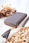 Duży Portfel Pikowany Z Paseczkiem Szary