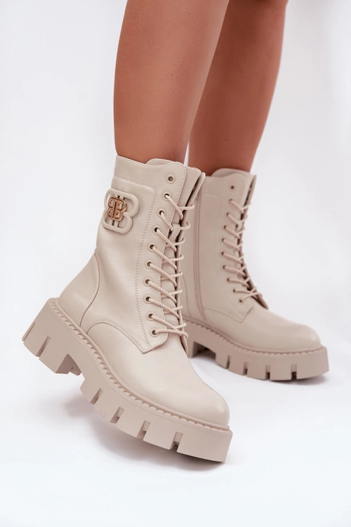 Ocieplane Botki Wokrery Damskie Z Ozdobą Jasnobeżowe Melisse