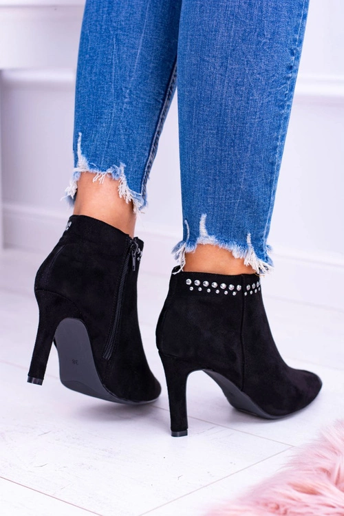 Damskie Czarne Botki Na Szpilce Nity Bemi
