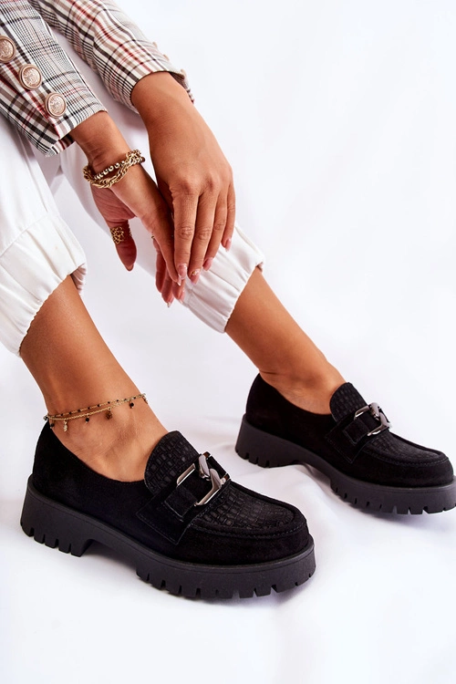 Modne Zamszowe Półbuty Loafery Czarne Lemar Rayhan