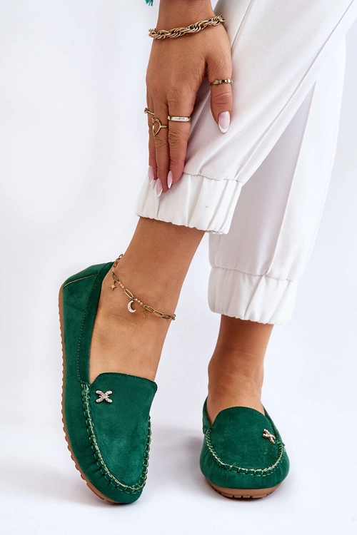 Damskie Zamszowe Mokasyny Z Ozdobą Zielone Leah