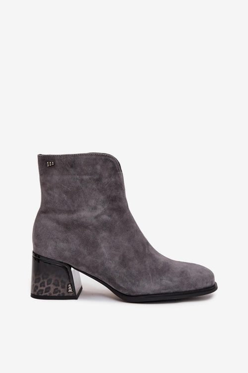 Botki Damskie Z Naturalnego Zamszu Na Obcasie Ocieplane Vinceza 66806 Szare