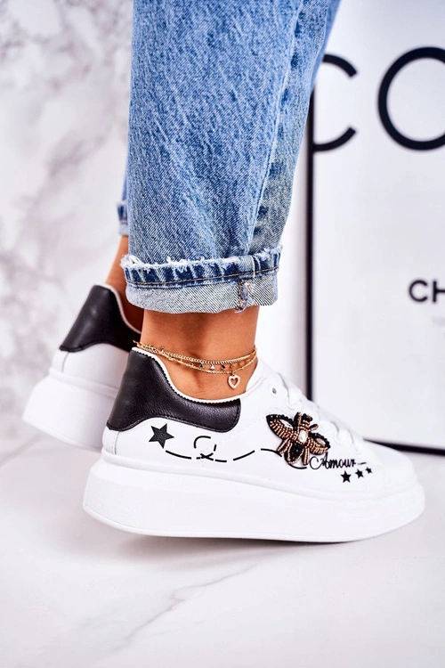 Damskie Sportowe Buty Sneakersy Z Muchą Białe Amour
