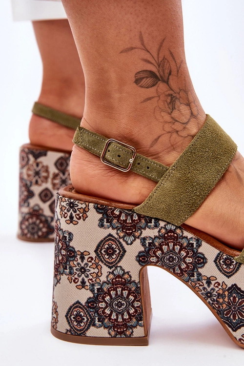 Skórzane Sandały Na Obcasie Maciejka 06089-24 Zielone