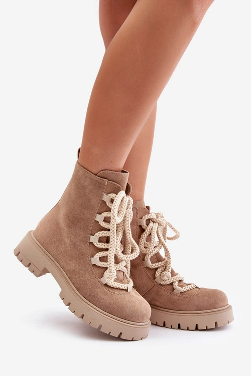Ocieplane Botki Z Eko Zamszu Na Zamek Beżowe Caellita