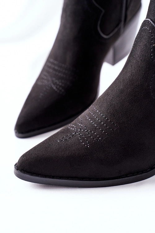 Damskie Botki Kowbojki Zamszowe Czarne Beamhurst