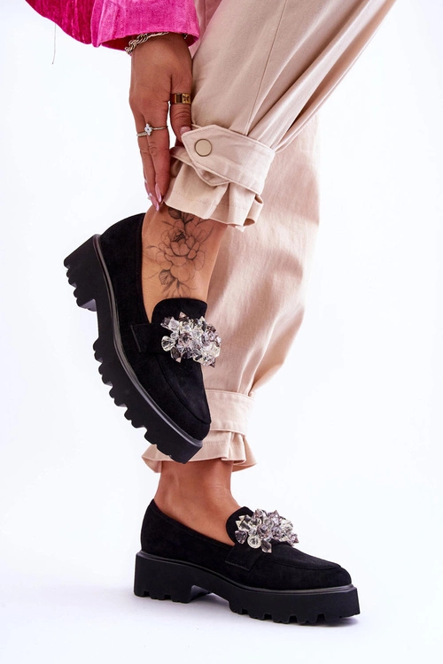 Damskie Mokasyny Na Platformie Z Ozdobami Czarne Brenda