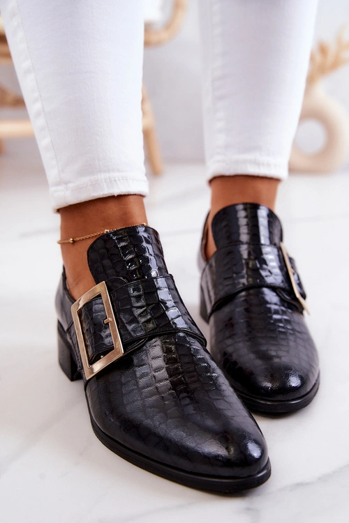 Skórzane Półbuty Ze Sprzączką Czarne Taliya