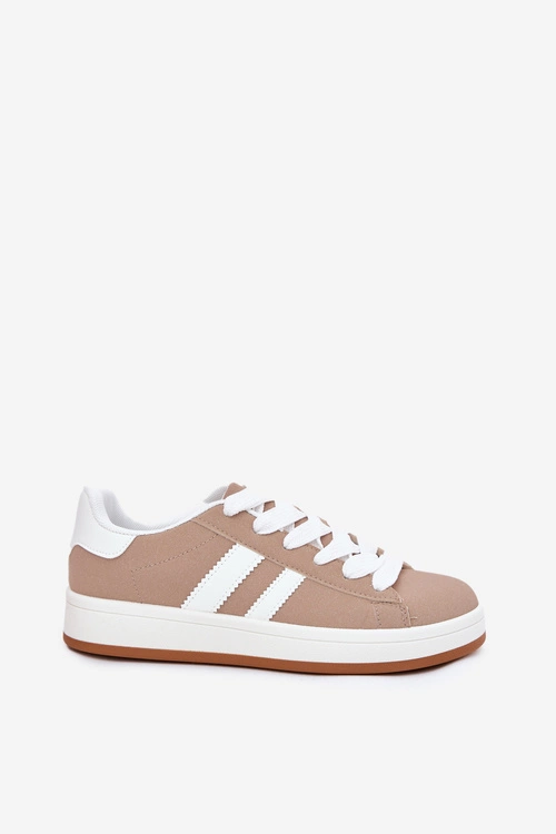 Buty Sportowe Sneakersy Damskie Z Eko Skóry Ciemnobeżowe Ravina